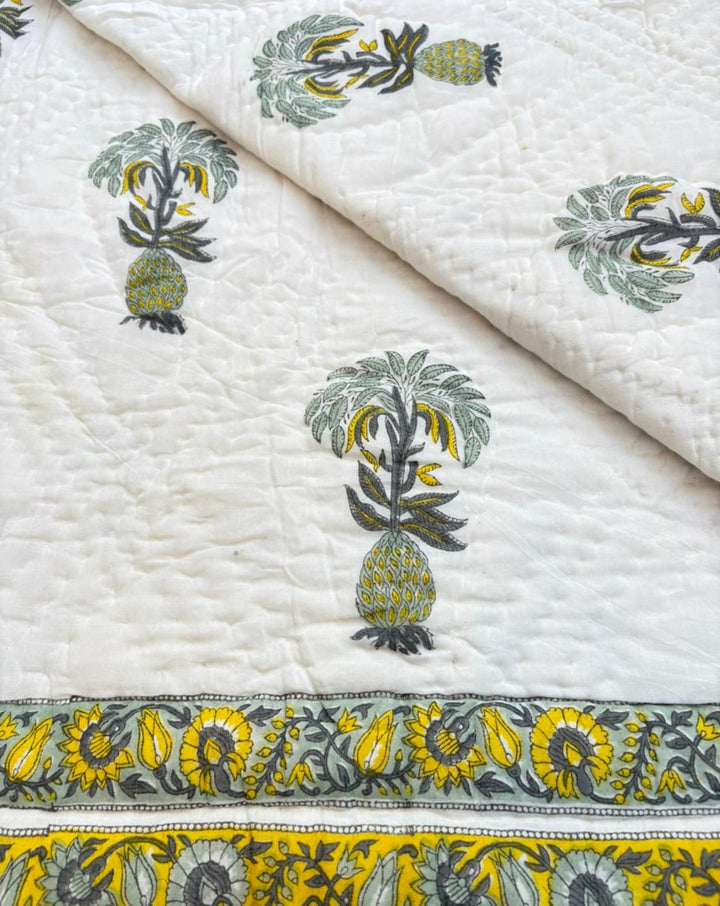 Ananas Hand Block Printed Cotton Quilt - Minor Defect B13