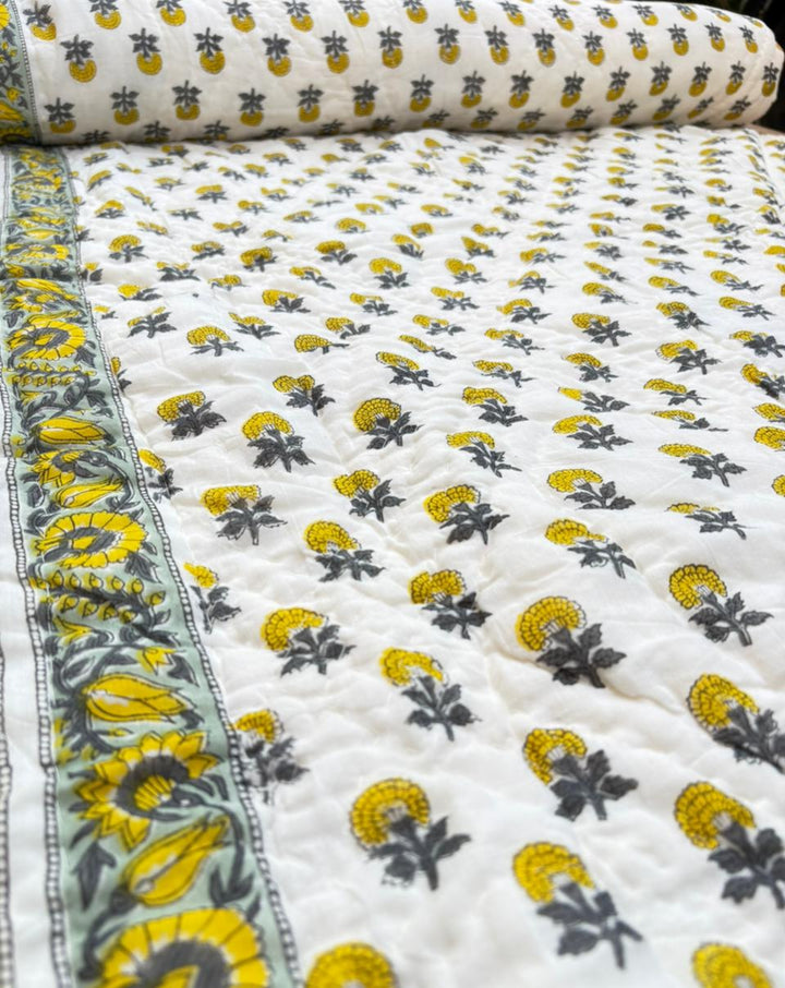 Ananas Hand Block Printed Cotton Quilt - Minor Defect B13
