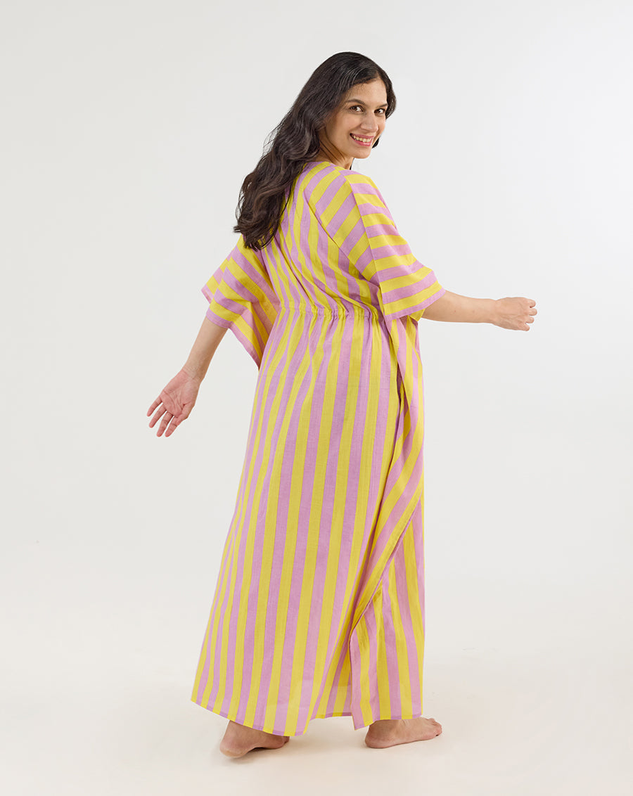 Bubble Gum Berries Cotton Kaftan - Full Length