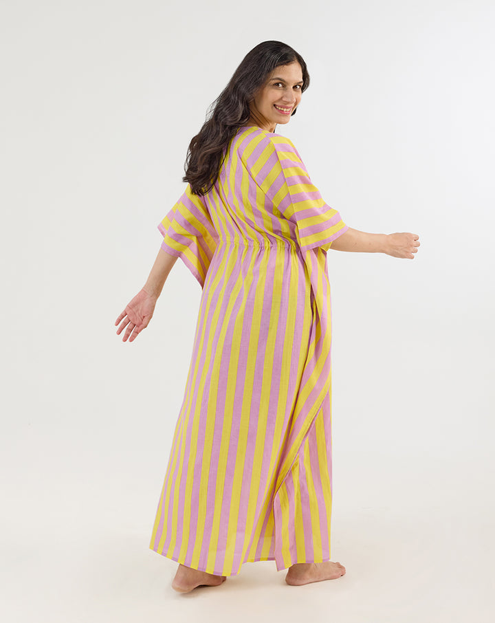 Bubble Gum Berries Cotton Kaftan - Full Length