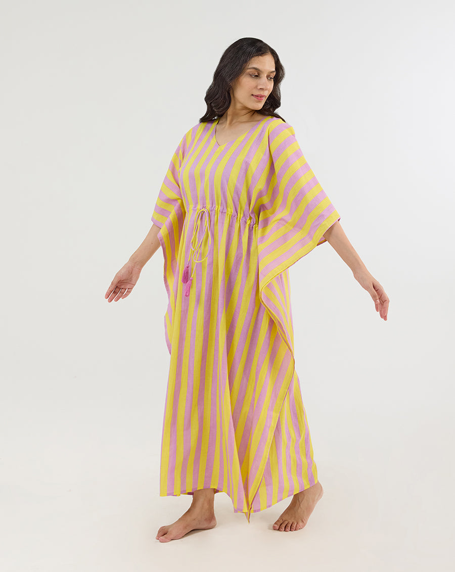 Bubble Gum Berries Cotton Kaftan - Full Length