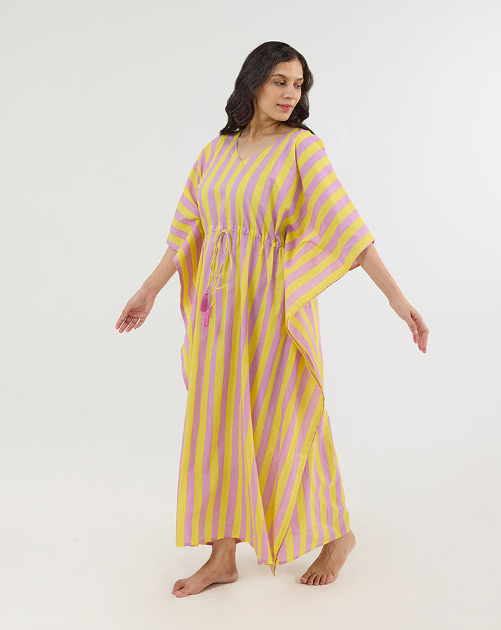 Bubble Gum Berries Cotton Kaftan - Full Length