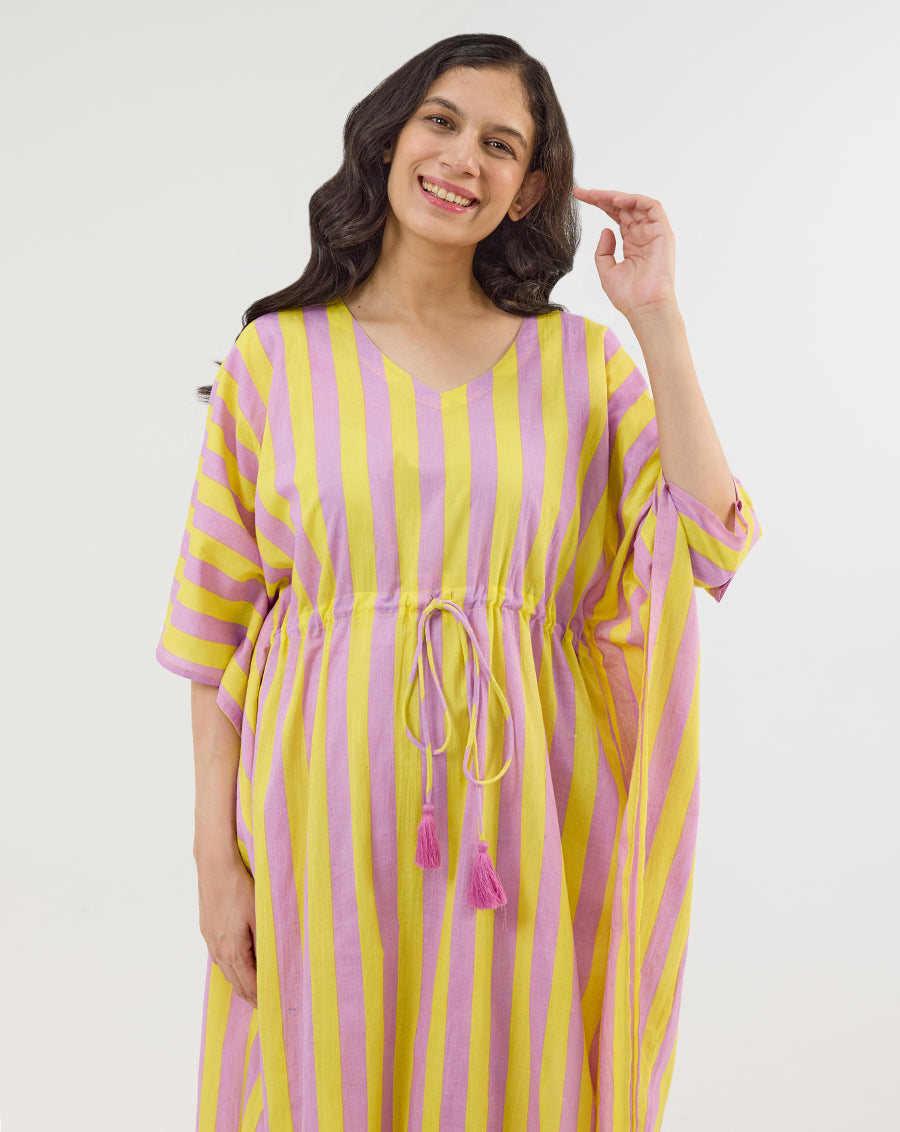 Bubble Gum Berries Cotton Kaftan - Full Length