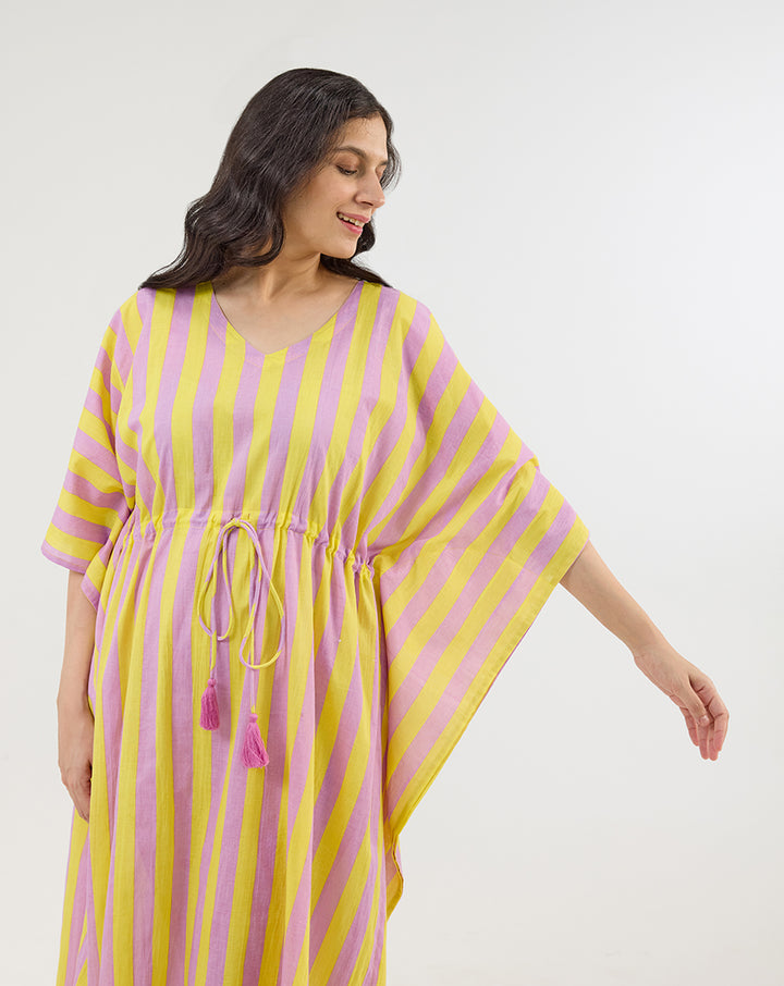 Bubble Gum Berries Cotton Kaftan - Full Length