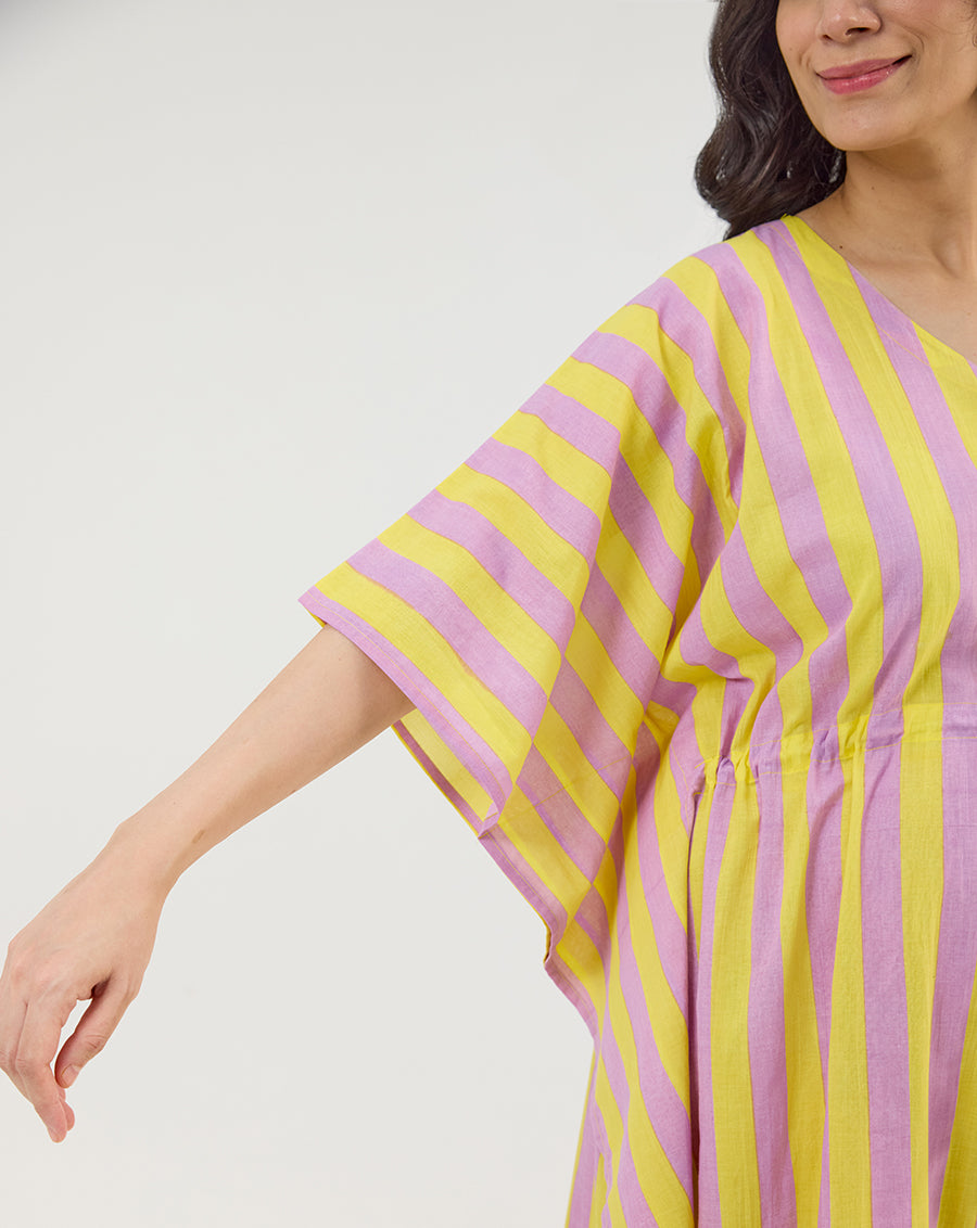 Bubble Gum Berries Cotton Kaftan - Full Length