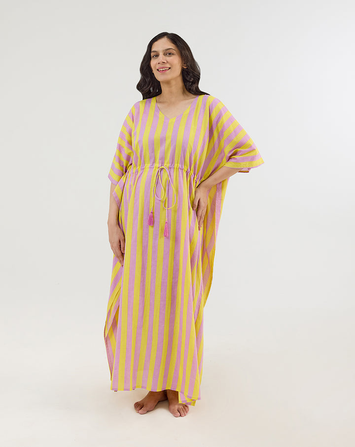Bubble Gum Berries Cotton Kaftan - Full Length