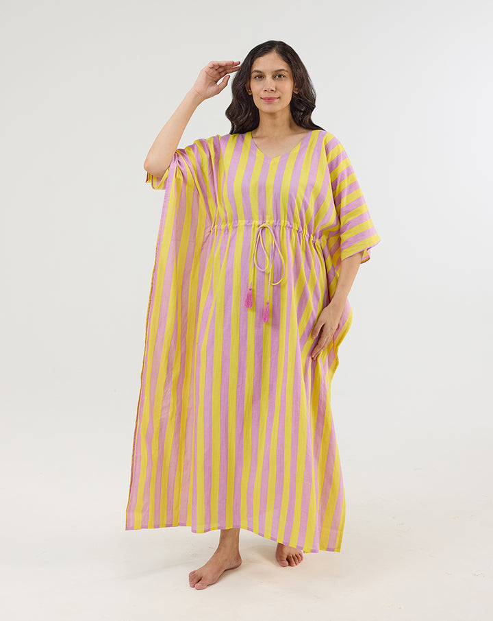 Bubble Gum Berries Cotton Kaftan - Full Length