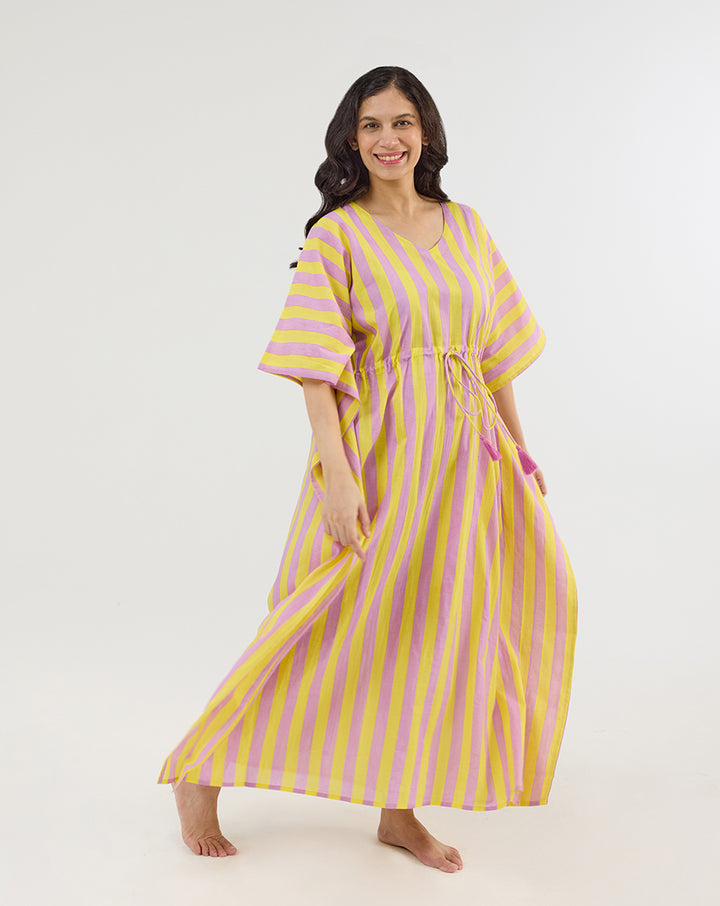 Bubble Gum Berries Cotton Kaftan - Full Length