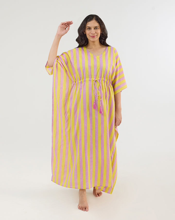 Bubble Gum Berries Cotton Kaftan - Full Length