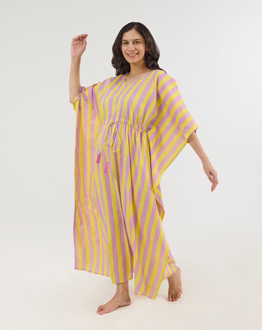 Bubble Gum Berries Cotton Kaftan - Full Length