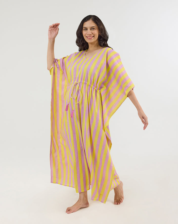 Bubble Gum Berries Cotton Kaftan - Full Length