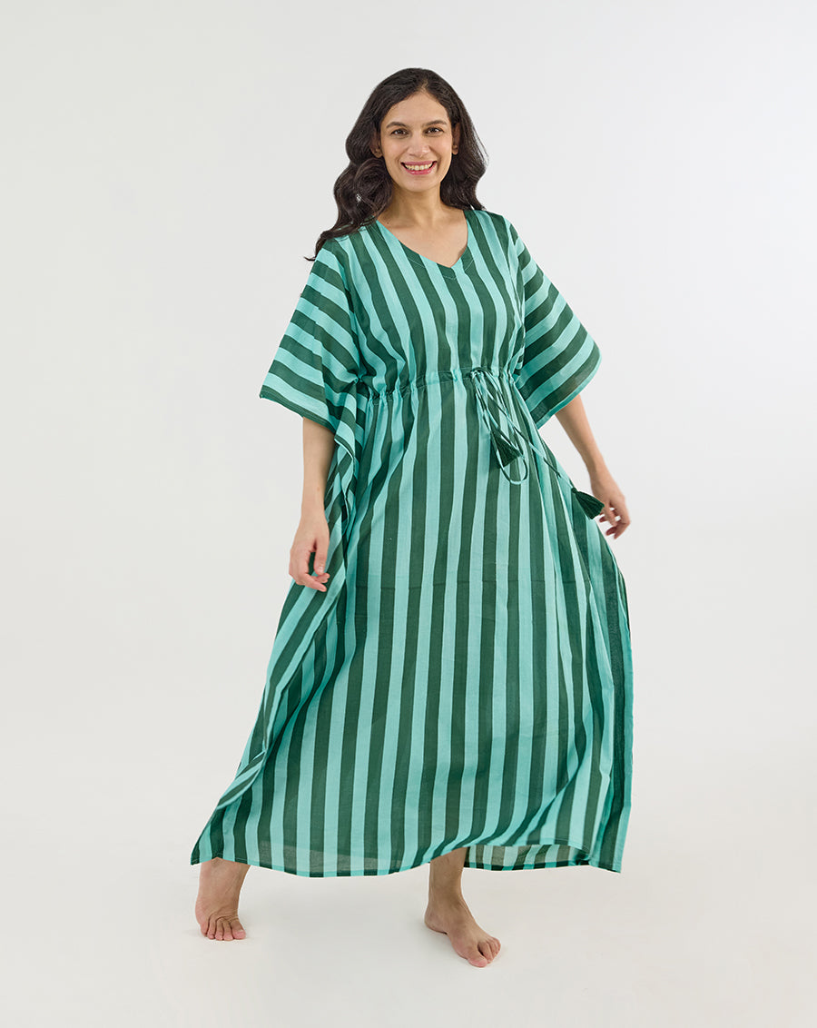 Bubble Gum Olive Cotton Kaftan - Full Length