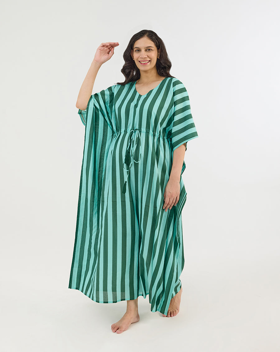 Bubble Gum Olive Cotton Kaftan - Full Length