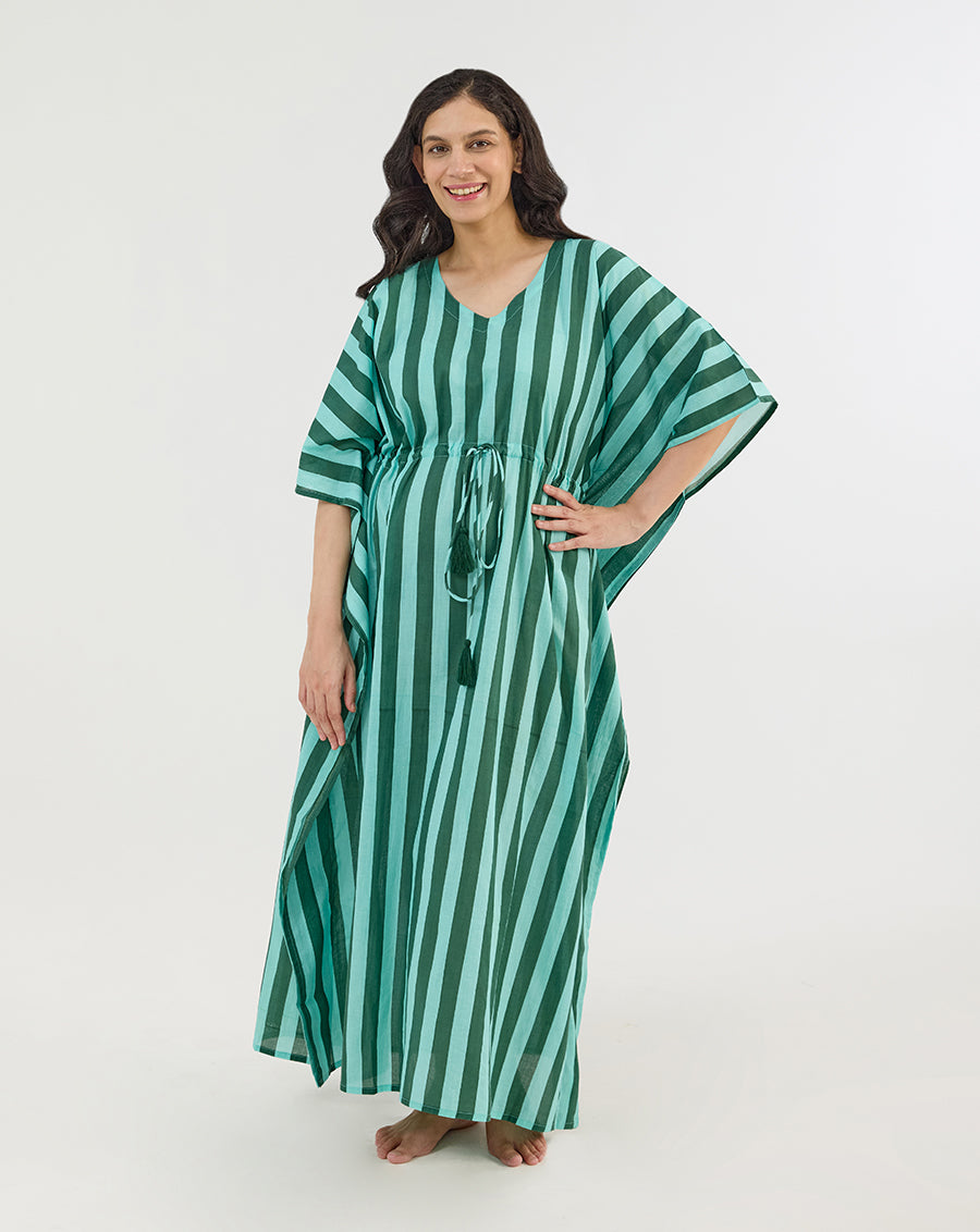 Bubble Gum Olive Cotton Kaftan - Full Length