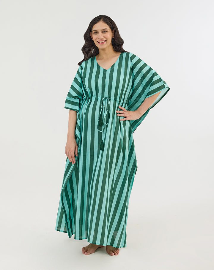 Bubble Gum Olive Cotton Kaftan - Full Length