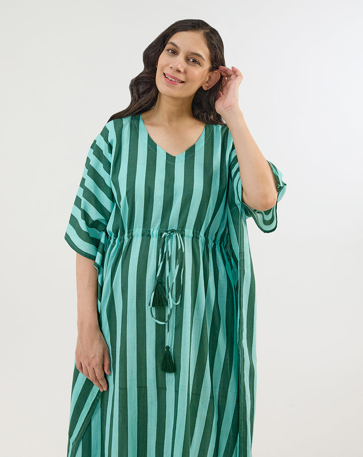 Bubble Gum Olive Cotton Kaftan - Full Length