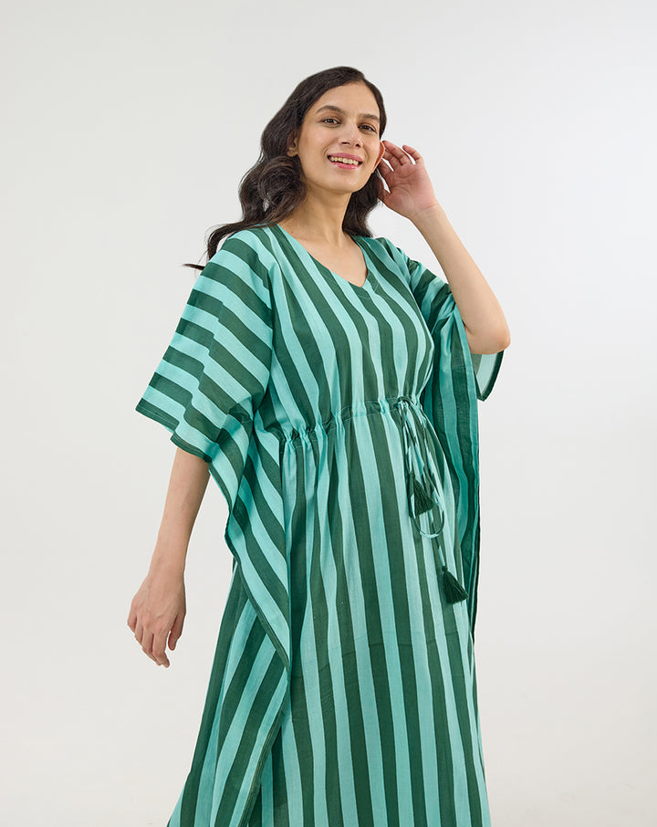 Bubble Gum Olive Cotton Kaftan - Full Length