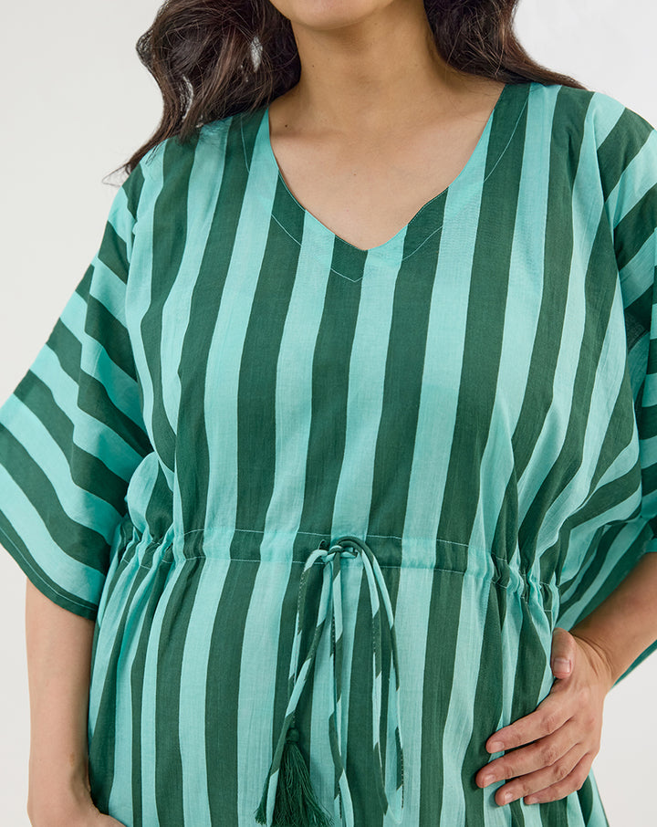 Bubble Gum Olive Cotton Kaftan - Full Length