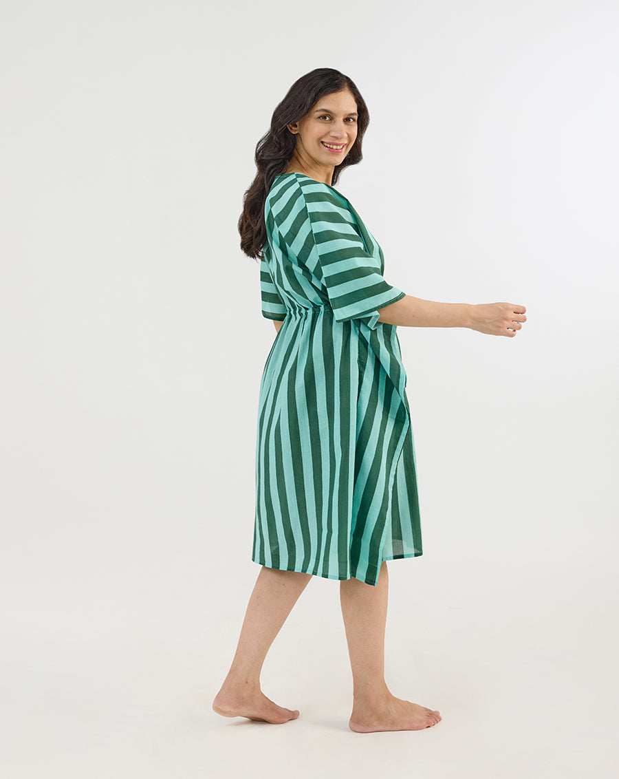 Bubble Gum Olive Cotton Midi Kaftan