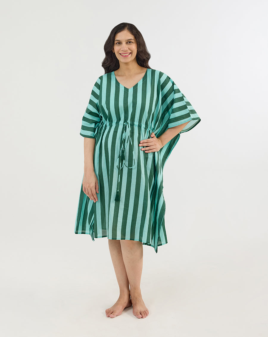 Bubble Gum Olive Cotton Midi Kaftan