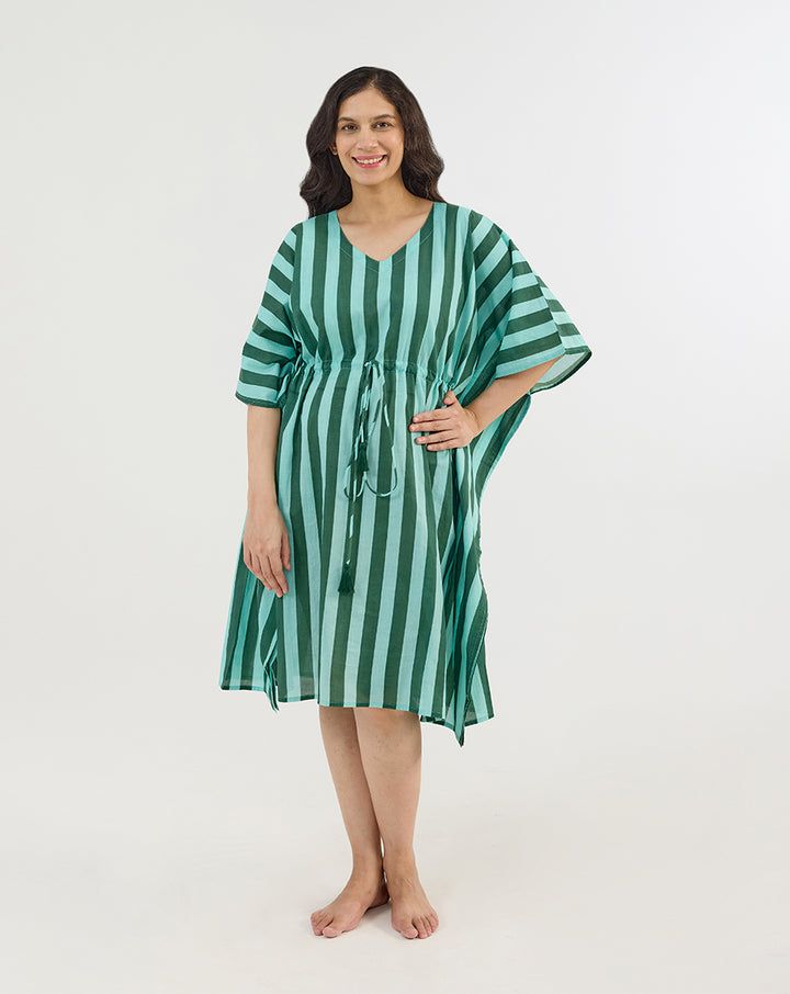 Bubble Gum Olive Cotton Midi Kaftan