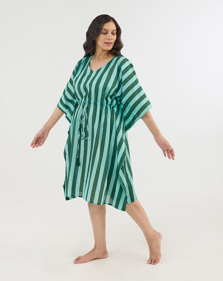 Bubble Gum Olive Cotton Midi Kaftan