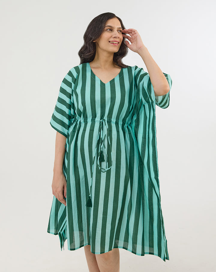 Bubble Gum Olive Cotton Midi Kaftan
