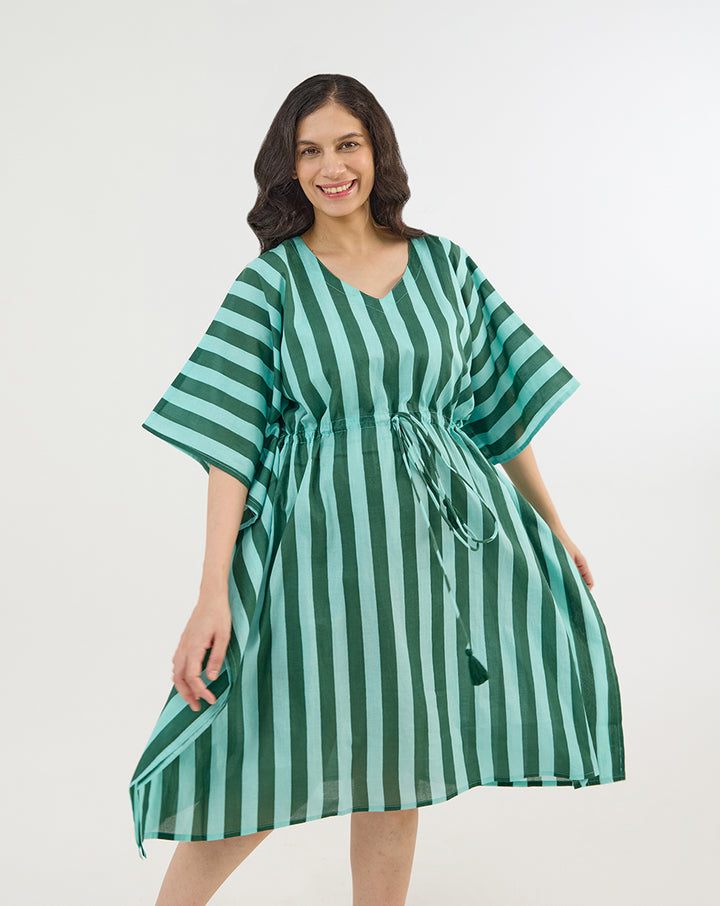 Bubble Gum Olive Cotton Midi Kaftan