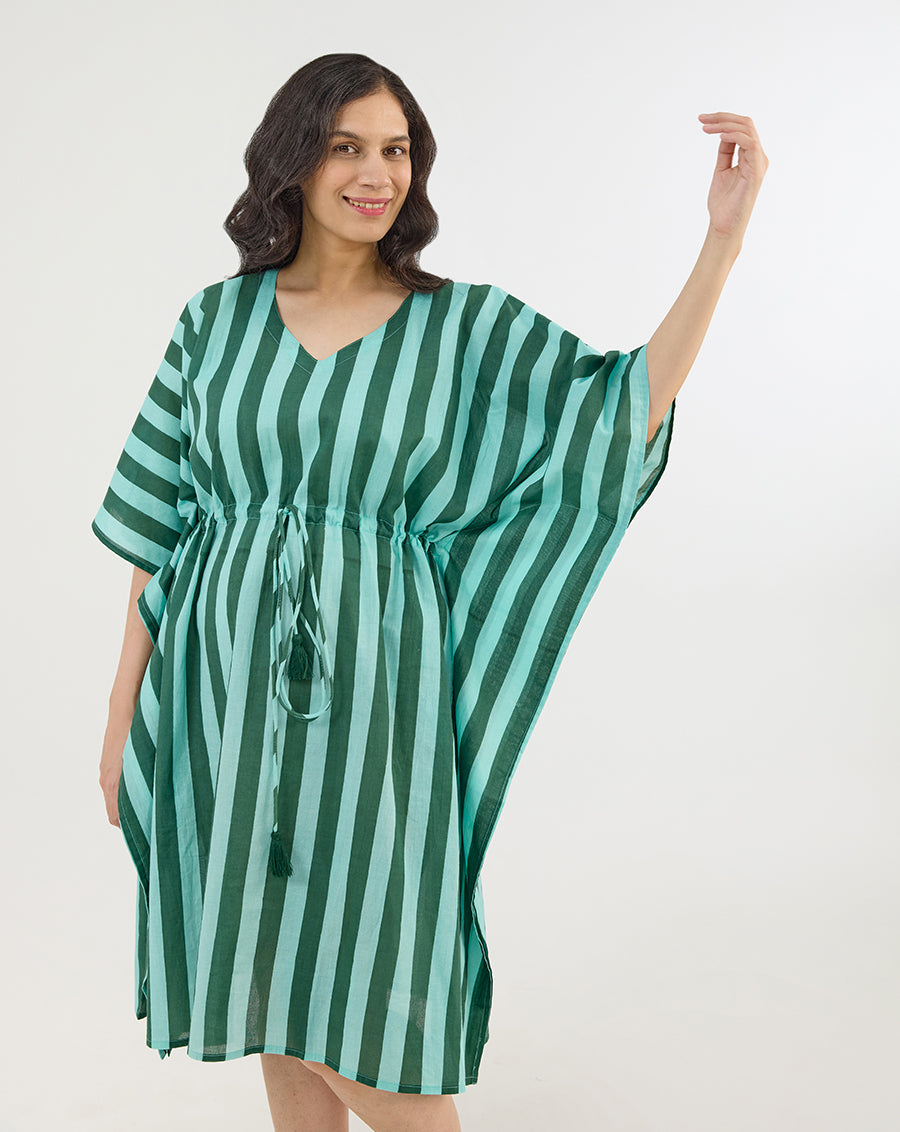 Bubble Gum Olive Cotton Midi Kaftan