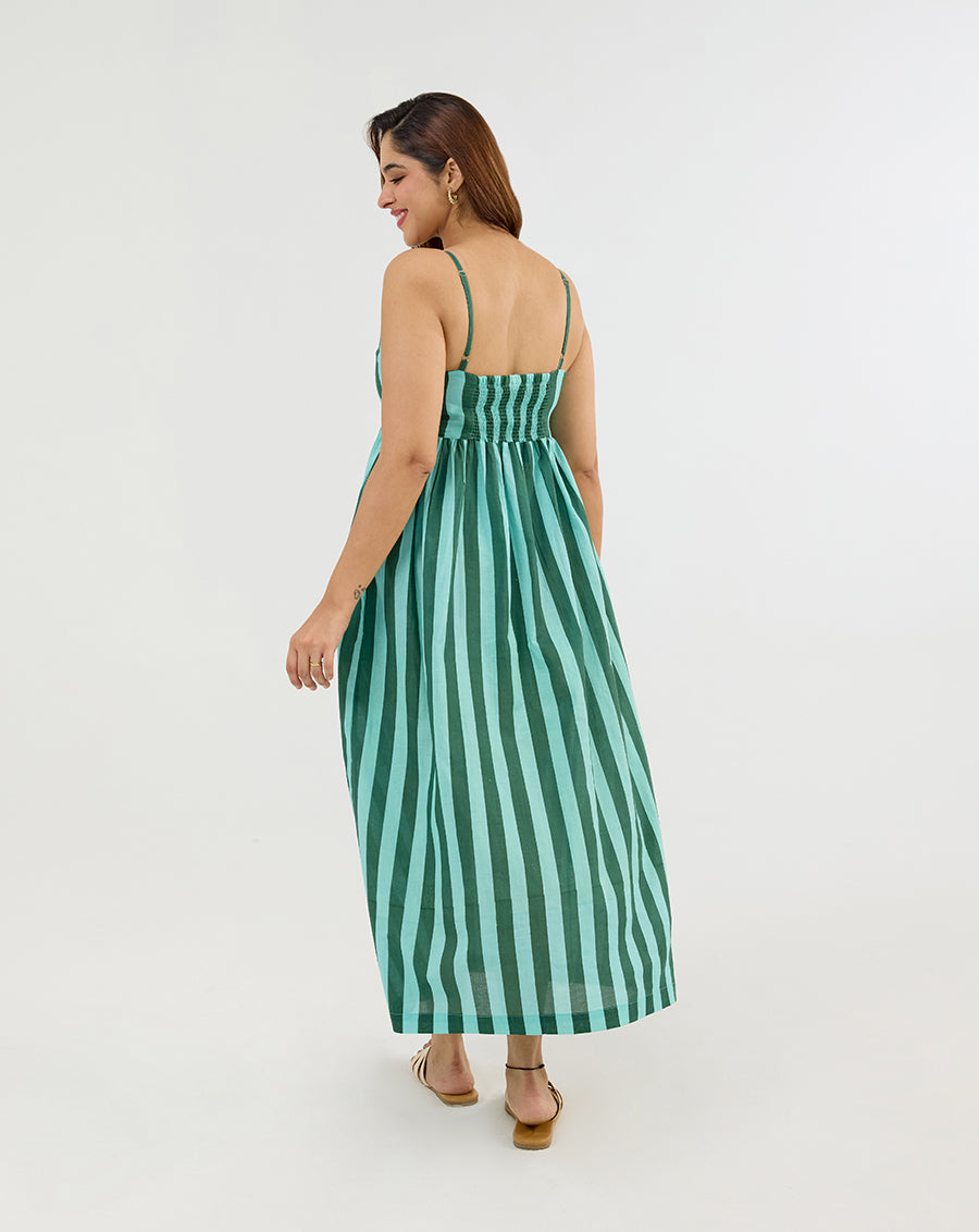 Bubble Gum Olive Cotton Strappy Dress
