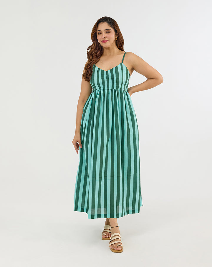 Bubble Gum Olive Cotton Strappy Dress