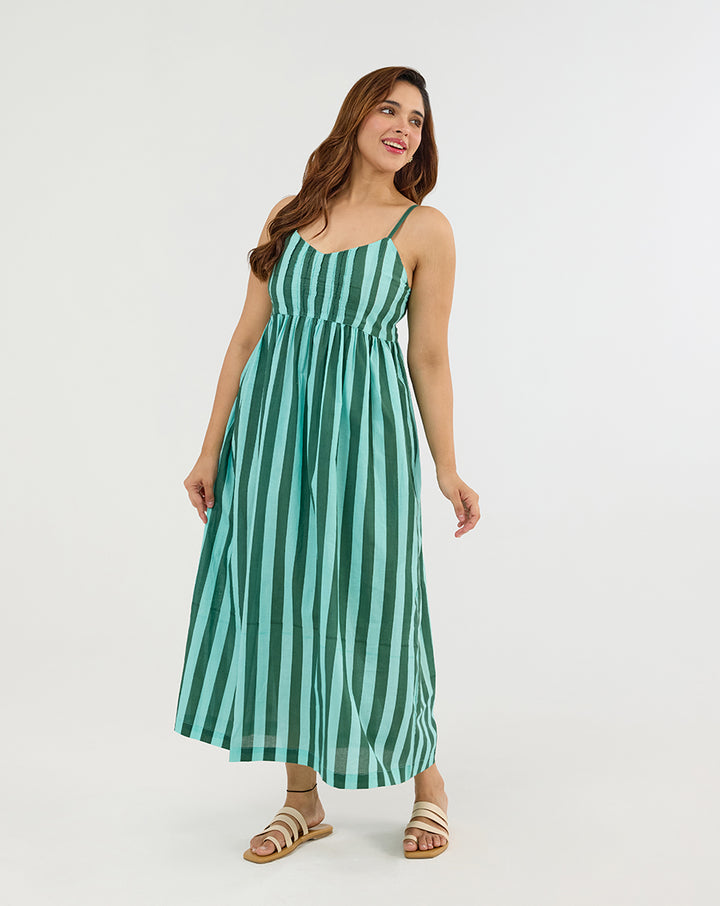 Bubble Gum Olive Cotton Strappy Dress