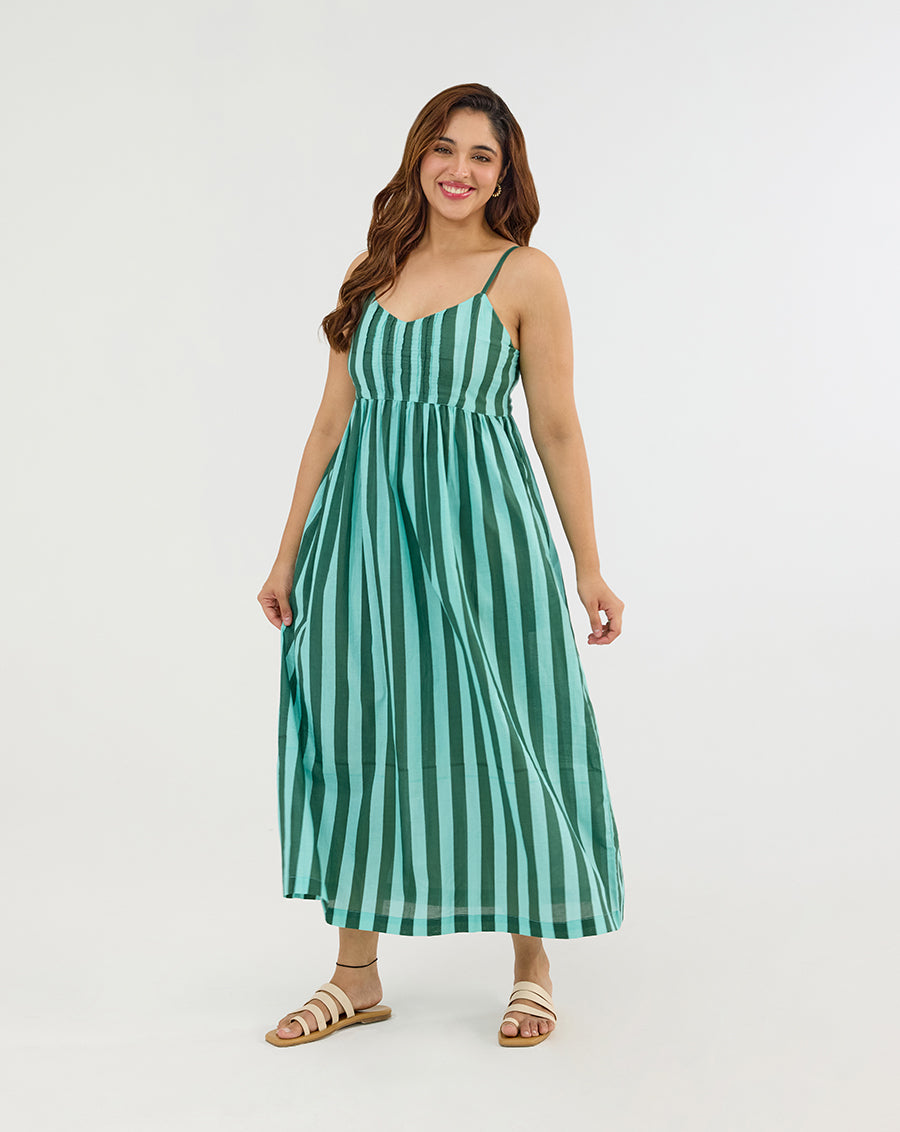 Bubble Gum Olive Cotton Strappy Dress