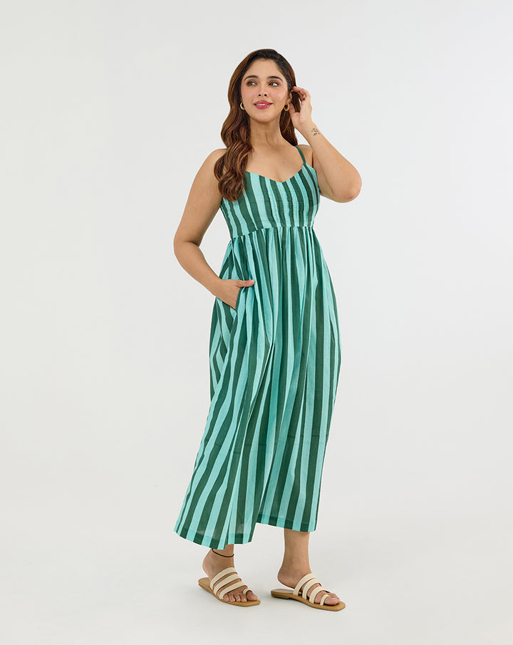 Bubble Gum Olive Cotton Strappy Dress