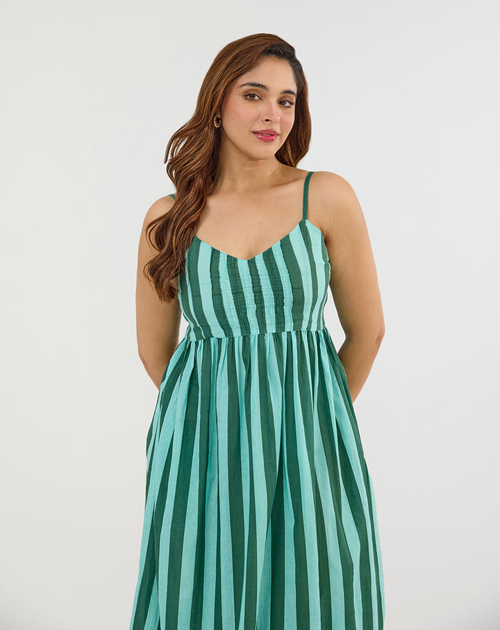 Bubble Gum Olive Cotton Strappy Dress