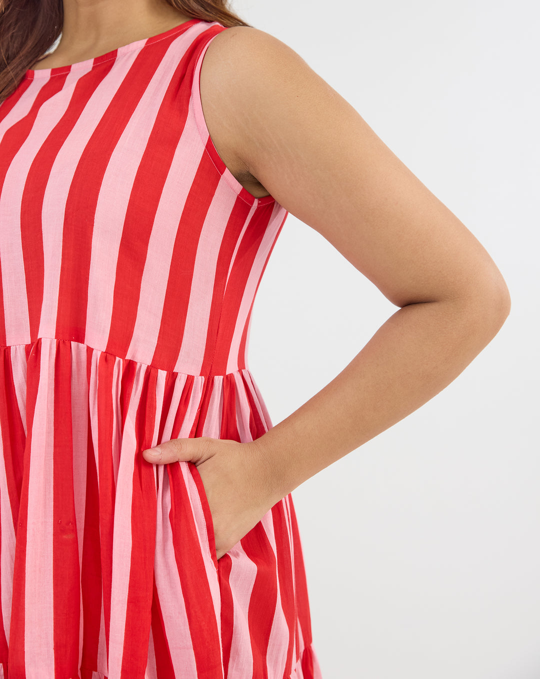 Bubble Gum Hand Screen Printed Cotton Tiered Dress