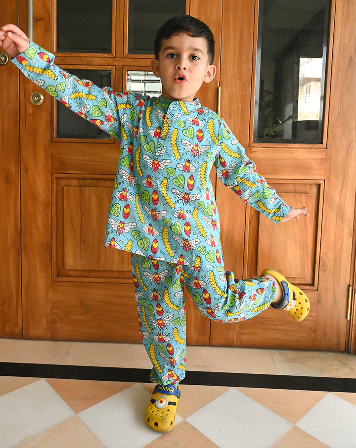 Cat-A-Pillar Cotton Kurta Pyjama Set for Kids