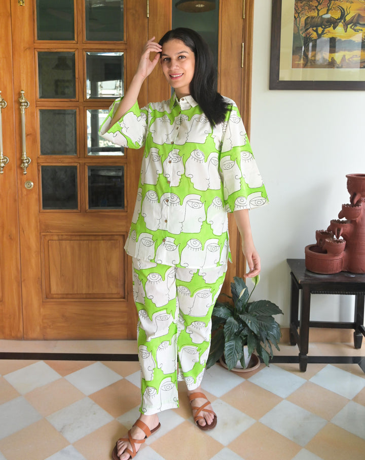 Chehre Chill Jams - Soft Cotton Shirt & Pyjama Set