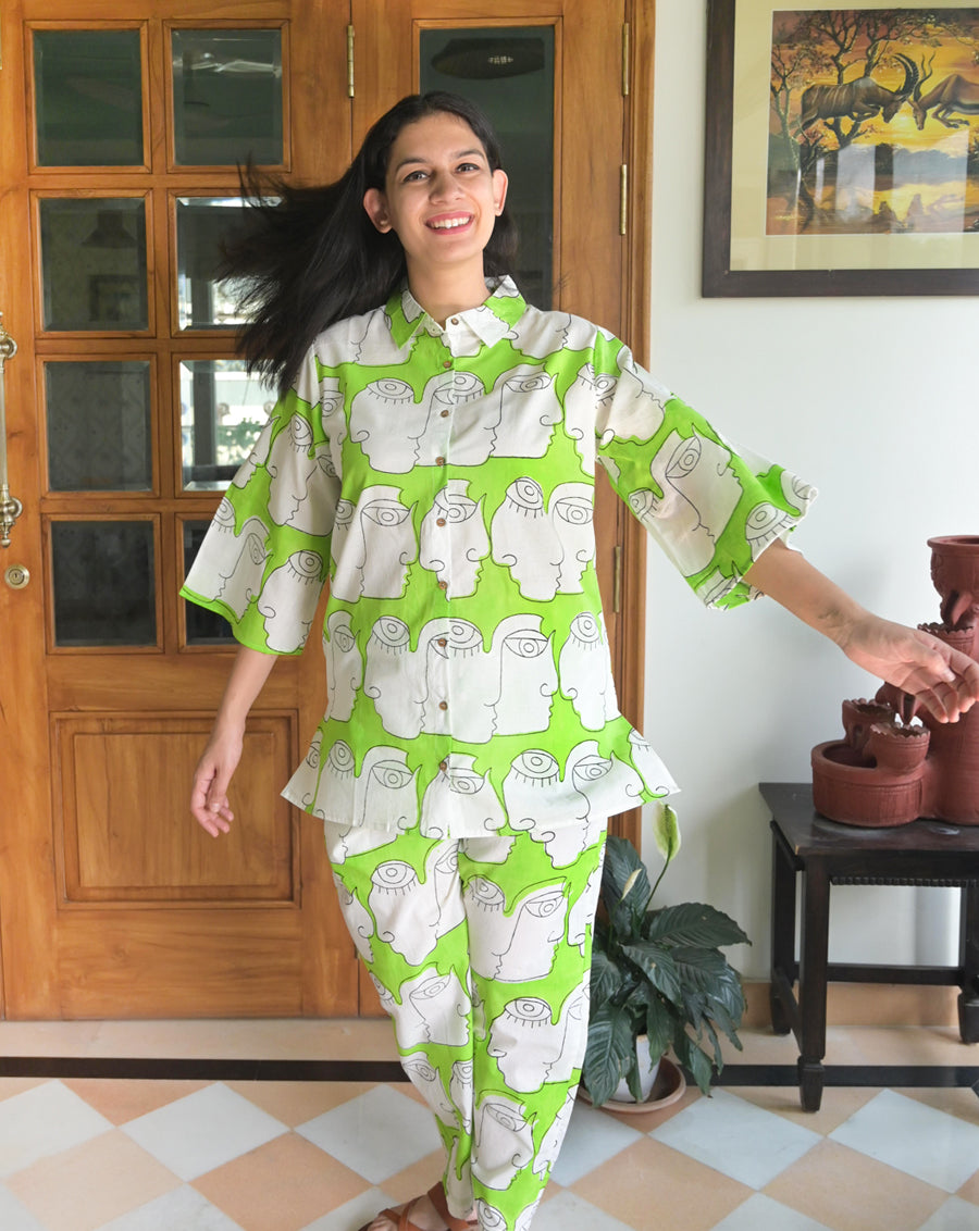 Chuidor Pyjamas Cotton Co-ord Set for Women | Chehre Shirt Pyjama by Phutari