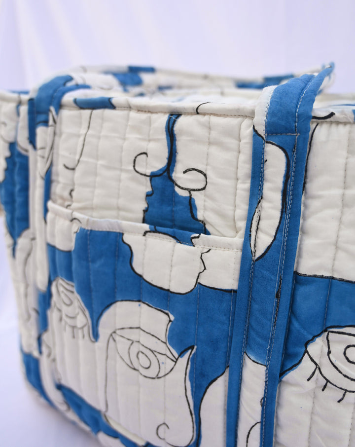 Chehre Quilted Tote Bag with a Pouch