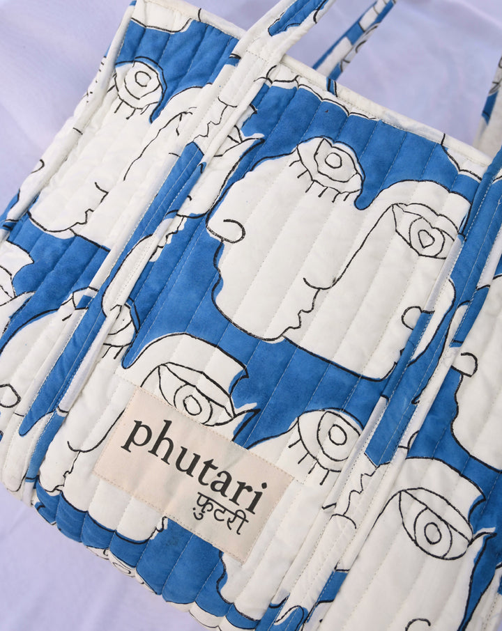 Chehre Quilted Tote Bag with a Pouch