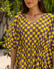 Load image into Gallery viewer, Chequer Hand Block Printed Cotton Midi Kaftan
