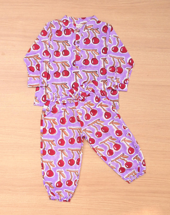 Cherries Cotton Kurta Pyjama Set for Kids