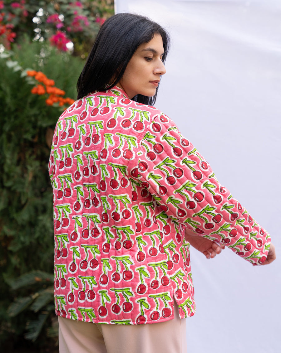 Cherries Quilted Winter Jacket