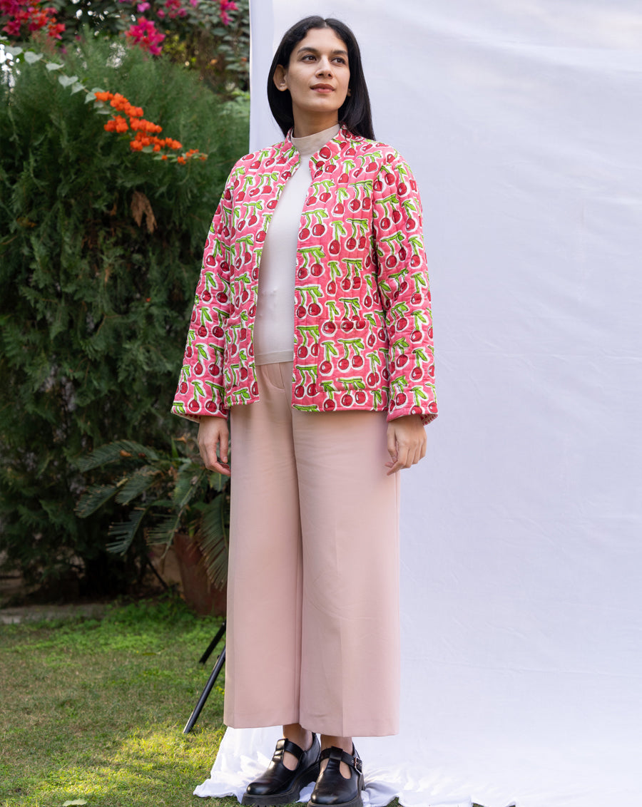 Cherries Quilted Winter Jacket
