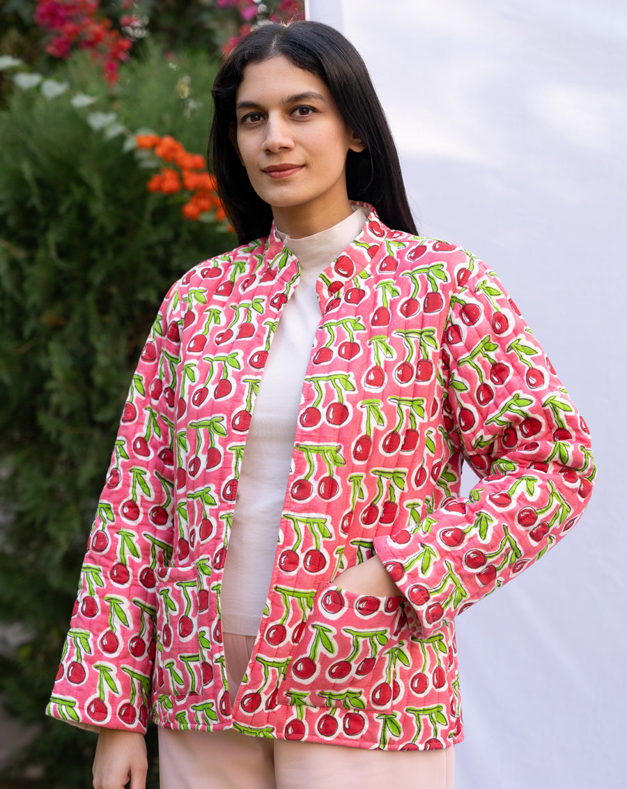 Cherries Quilted Winter Jacket
