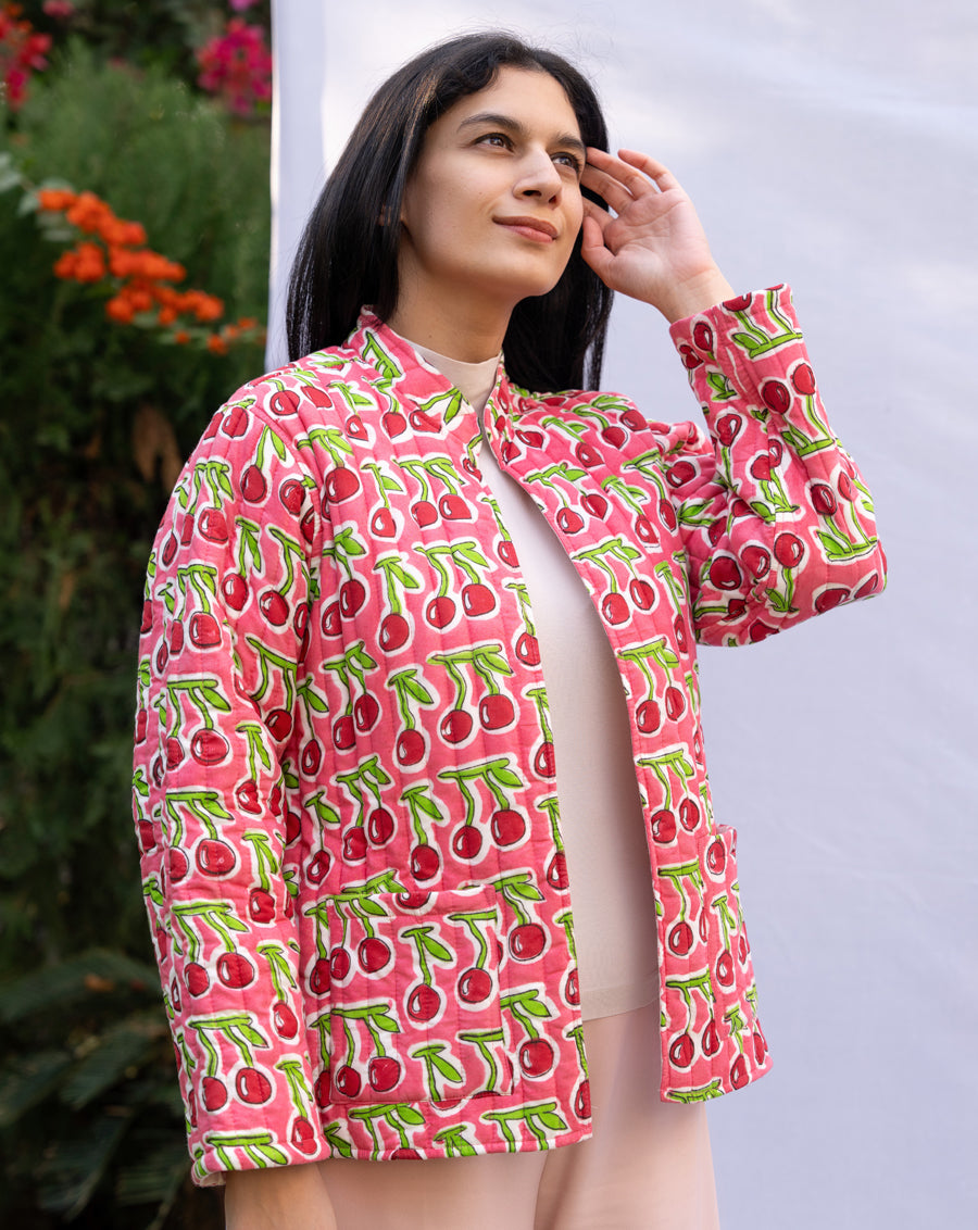 Cherries Quilted Winter Jacket