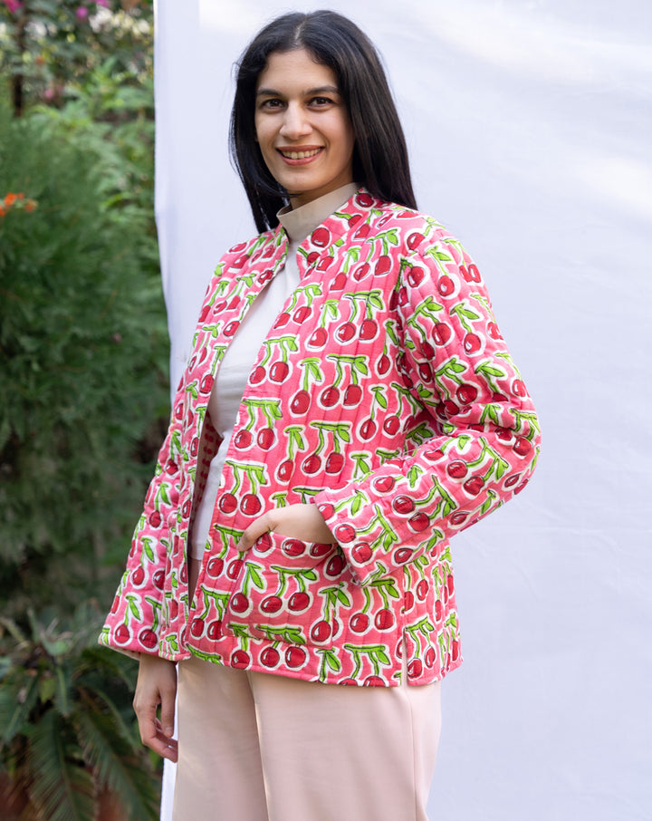 Cherries Quilted Winter Jacket