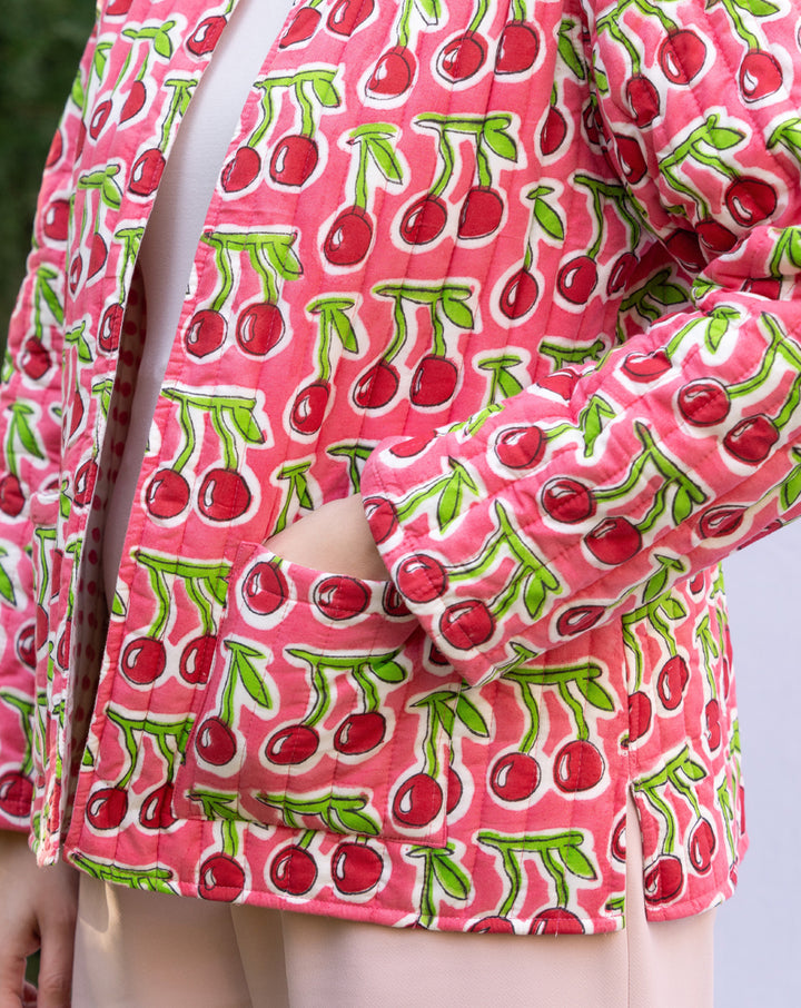 Cherries Quilted Winter Jacket