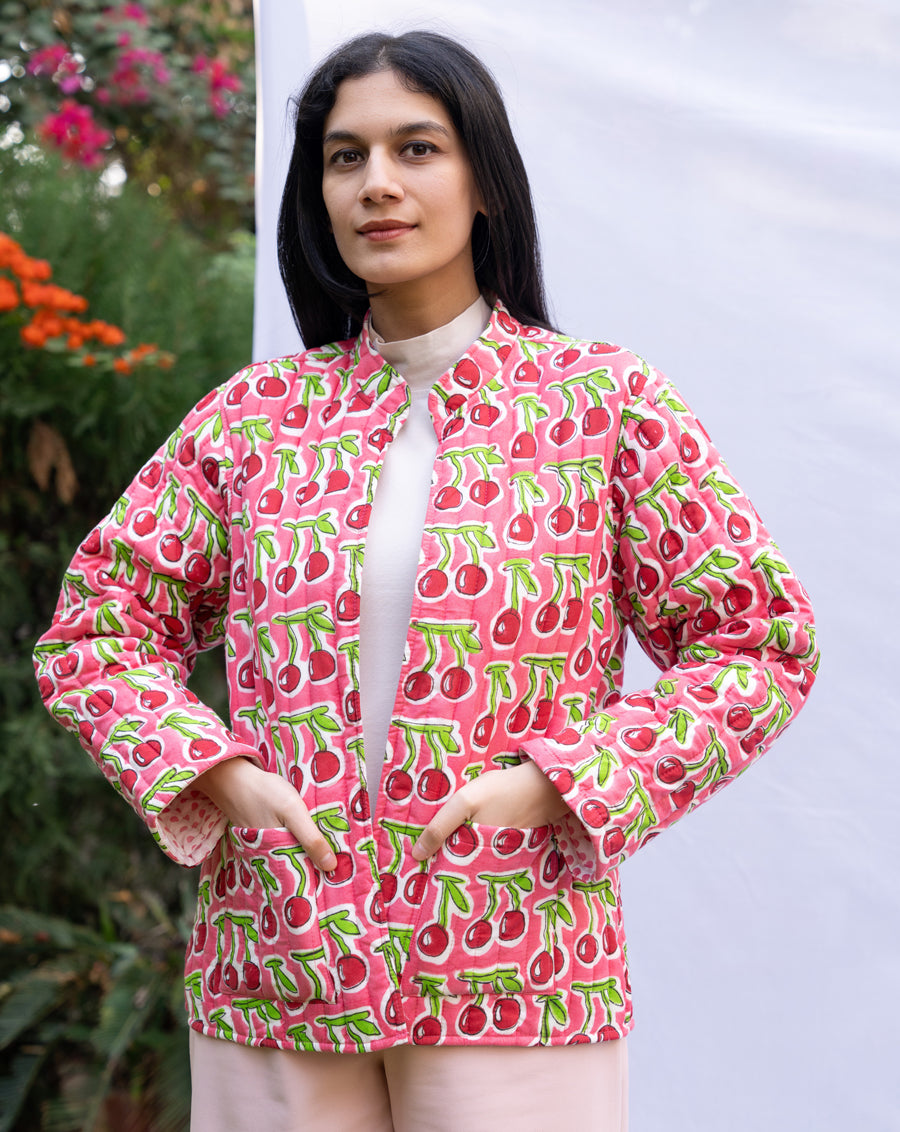 Cherries Quilted Winter Jacket